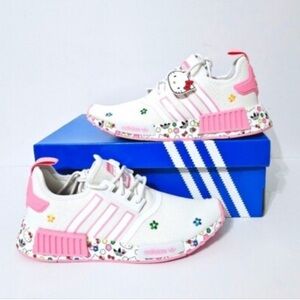 Adidas NMD R1 HELLO KITTY Kids' Floral White and Pink Sneakers Shoes Girls 2